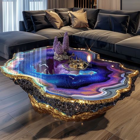 Mesmerizing Marvels: Giant Geode Coffee Tables that Transform Living Spaces into Natural Wonders! - ArtistryApex.com Giant Geode, Bathroom Funky, Hogwarts Dorm Room, Funky Gallery Wall, Funky Apartment Decor, Rock Furniture, Funky Dining Room, Funky Living Room, Crystal Furniture