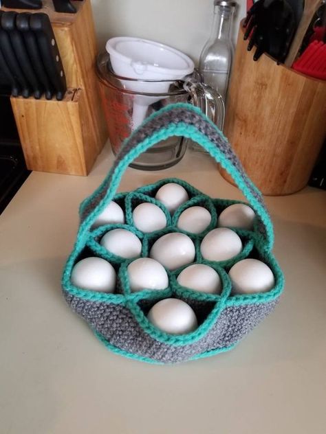 Bakers Dozen Egg Basket! Egg baskets are great for collecting eggs and storing fresh eggs on the counter. Each basket can hold 13 eggs nice and snug. The baskets are machine washable and dryable. These are custom ordered with any colors that you would like. Please put down your primary color and Homestead Sewing, Crochet Hen, Chicken Board, Storage Crochet, Baskets Crochet, Crochet Nursery Decor, Collecting Eggs, Knitting & Crochet Tools, Crochet Storage Baskets