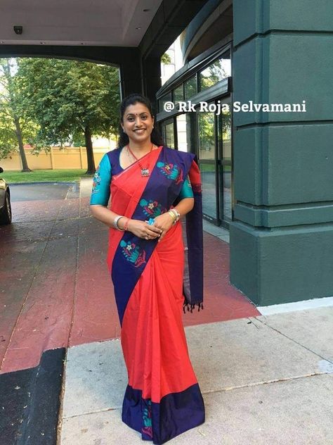 Actress Roja Blouse Designs, Roja Blouse Designs, Actress Roja, Latest Fashion Blouse Designs, Choli Blouse Design, Netted Blouse Designs, Neck Patterns, Cotton Blouse Design, Cotton Saree Blouse Designs