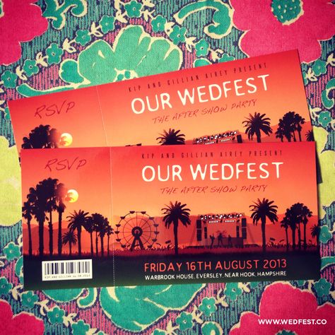 Festival Themed Wedding Invitations | WED FEST Festival Wedding Invitations, Music Festival Wedding, Ticket Wedding Invitations, Ibiza Party, Festival Themed Wedding, Rock N Roll Wedding, Music Themed Wedding, Concert Ticket, Festival Bride