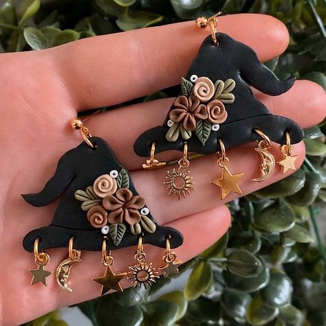 jewelry,witchy,cottagecore,etsy Witchy Handmade Jewelry, Witchy Earrings Diy, Witchy Polymer Clay Earrings, Polymer Clay Cottagecore, Witchy Clay Earrings, Witchy Polymer Clay Ideas, Witchy Polymer Clay, Witchy Clay Crafts, Cute Polymer Clay Ideas