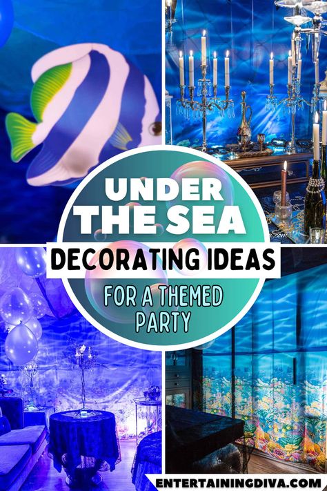 Under The Sea Decorating Ideas For A Themed Party | Under The Sea Party Under The Sea Centerpiece Ideas Diy, Under The Sea Halloween Decorations, Christmas Under The Sea, Under The Sea Table Decorations, Under The Sea Prom Theme, Water Theme Wedding, Underwater Party Decorations, Sea Party Theme, Under The Sea Party Ideas