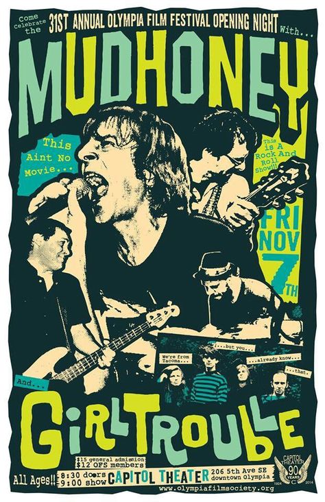 Mudhoney poster - Olympia film festival -Friday 7 November : Punk Poster Design, Vintage Music Art, Concert Poster Design, Grunge Posters, Vintage Concert Posters, Punk Poster, Music Festival Poster, Rock Vintage, Theatre Poster