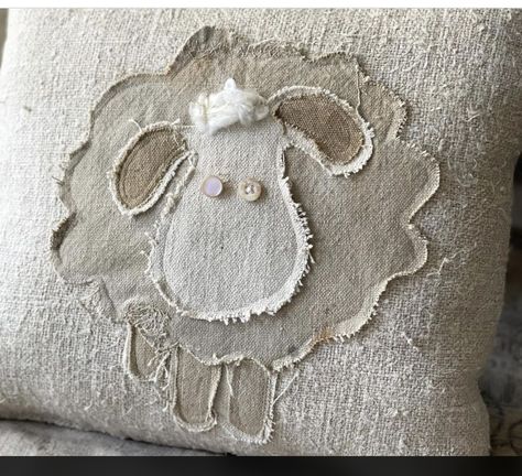 Sheep Pillow, Primitive Pillows, Sheep Crafts, Grain Sack Pillows, Flea Market Decorating, Applique Pillows, Spring Pillows, Pillow Crafts, Feedsack Fabric