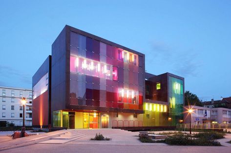 Sports and Leisure Center in Saint-Cloud | KOZ Architectes - Arch2O.com Indoor Climbing Wall, Leisure Center, Glass Building, Youth Center, Colorful Places, Outdoor Theater, Early Learning Centre, Sports Complex, Glass Facades