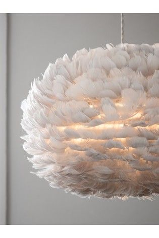 Grey Lipsy Feather Easy Fit Shade Feather Ceiling Lamp, Fluffy Lampshade, Feather Light Shade, Ceiling Light Shades, Ceiling Light Design, White Feather, Goose Feathers, White Feathers, Feather Light