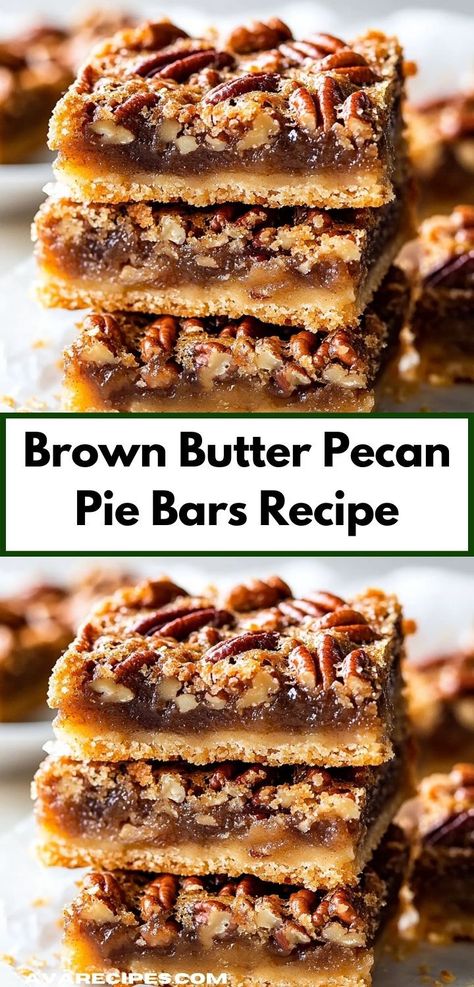 Need a festive dessert option? These Brown Butter Pecan Pie Bars are perfect for holiday celebrations, blending a rich buttery base with pecans for a deliciously sweet treat that your family and friends will truly enjoy. Brown Butter Pecan Pie, Butter Pecan Pie, Pie Bars Recipe, Pecan Pie Bars Recipe, Pie Bar Recipes, Holiday Desserts Table, Pecan Pie Bars, Pie Bars, Pecan Pie Recipe