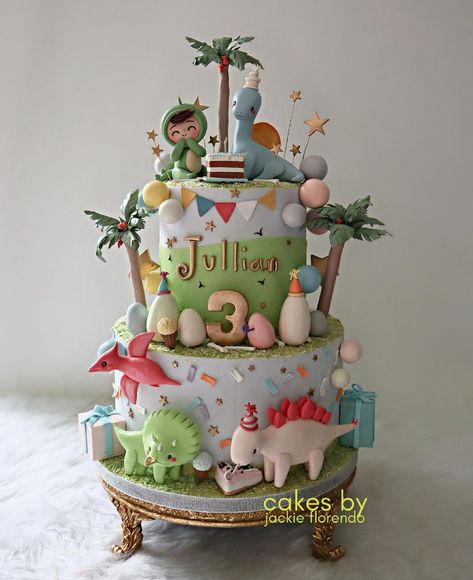 Two Tier Dinosaur Cake Birthday, Dinosaur Cake Cute, Dino Cakes Boys, Dinosaur Baking, Dinasour Birthday, Dino Birthday Cake, Dinosaur Cakes, Dinosaur Birthday Theme, Dinosaur Birthday Party Decorations