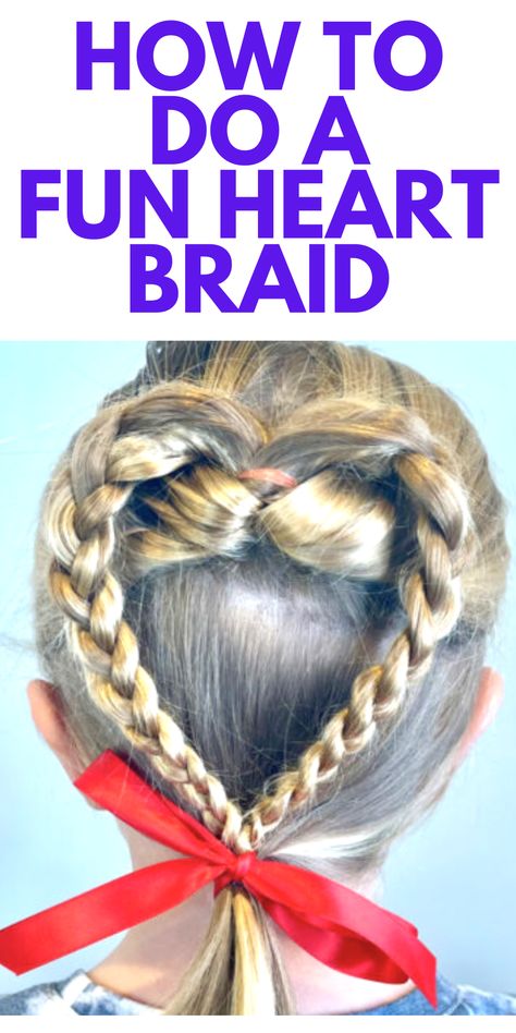 Heart Braid Hairstyle, Heart Hairstyle, Valentines Hairstyles, Heart Braid, Braid Ponytail, Valentine Hair, Braided Hair Tutorial, Braid Hairstyle, Hair Tutorials Easy