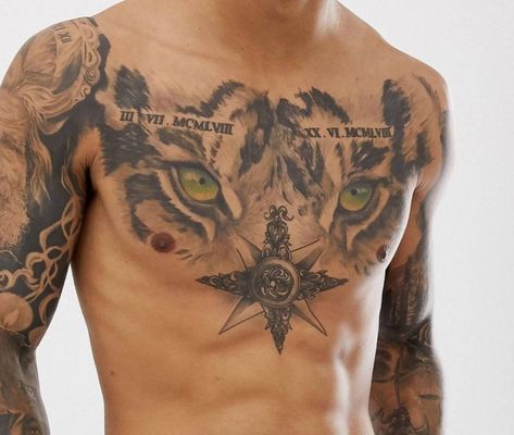 Jaguar Chest Tattoo, Chest Tattoo Wolf, Tiger Eyes Tattoo, Tattoo Homme, Tiger Tattoo Sleeve, Forearm Sleeve Tattoos, Best Tattoo Ideas, Cool Chest Tattoos, Half Sleeve Tattoos For Guys