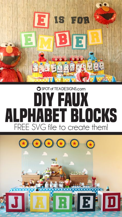 Abc And 123 Birthday Party Ideas, Diy Letter Blocks For Party, Alphabet Birthday Party Theme, Alphabet Party Ideas, Abc 123 Birthday Party Ideas, Diy Abc Blocks, Abc Birthday Party Ideas, Alphabet Themed Birthday Party, Alphabet Blocks Diy