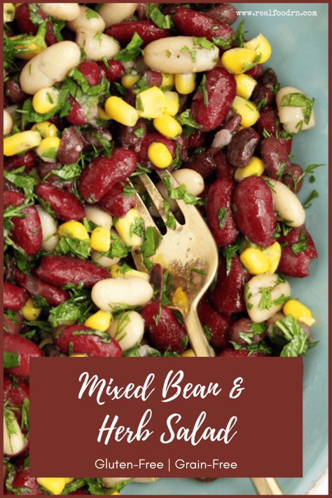 Throw this quick salad together when you need an easy side dish. You only need a few ingredients and just 15 minutes. It’s flavorful, tangy, and savory. Grab the recipe for Gluten-Free Mixed Bean & Herb Salad. Healthy Beans, Paleo Friendly Recipes, Quick Salads, Fall Recipes Healthy, Herb Salad, Easy Side Dish, Gluten Free Grains, Grain Free Recipes, Bean Salad