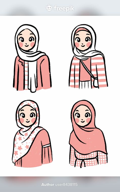 Hijab outfit cute simple character colle... | Premium Vector #Freepik #vector #woman #cartoon #beauty #face Cute Cartoon Faces, Hijab Drawing, Simple Character, Islamic Cartoon, Hijab Cartoon, Outfit Cute, Character Collection, Simple Cartoon, Simple Illustration