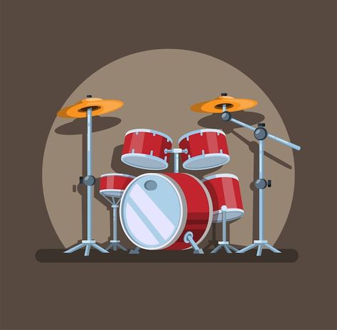 Drum set in spotlight, music instrument ... | Premium Vector #Freepik #vector #music #cartoon #art #festival Drums Cartoon, Drums Wallpaper, Music Greeting Cards, Music Clipart, Drum Instrument, Drums Art, Music Room Decor, Casual Art, Music Instrument