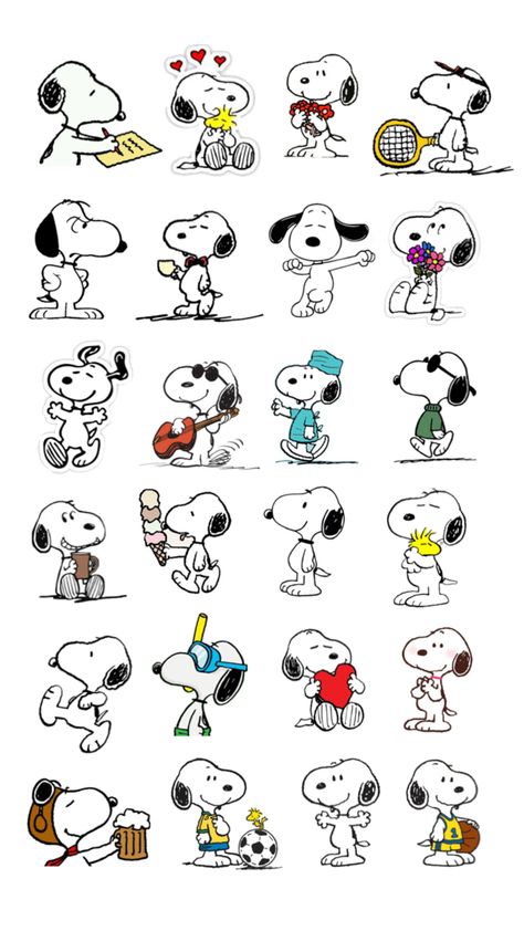 Snoopy Doodle, Snoopy Collage, Comics About Love, Funny Pictures Of Animals, Snoopy Stickers, Animals In Clothes, Snoopy Drawing, Snoopy Characters, Animal Comics