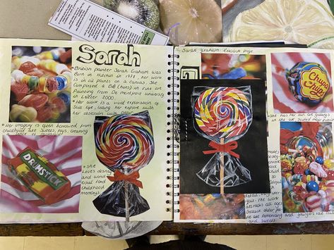 Gcse Art Sketchbook Artist Research Sarah Graham, Food Art Gcse Sketchbook Pages, Sarah Graham Gcse Sketchbook, Igcse Arts, Sarah Graham Artist, Food Textiles, Gcse Portfolio, Textiles Book, Gcse Sketchbook