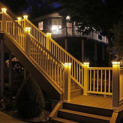 Solar Post Cap Lights Outdoor Super Bright 20 Lumen 2Pack Adaptors for 4x4 5x5 6X6 3.75X3.75 Sogrand Bronze Fence Post Lamp Deck Light Waterproof Warm White LED… in 2022 | Solar deck lights, Deck post lights, Deck lighting Post Lights Outdoor, Deck Stair Lights, Post Cap Lights, Deck Post Lights, Outdoor Deck Lighting, Solar Post Lights, Solar Post Caps, Led Deck Lighting, Post Caps