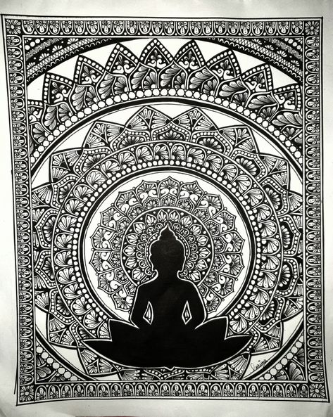 Mandela Art Buddha, Lord Buddha Mandala Art, Buddha Mandala Artwork, Indian Painting Ideas, Principals Of Art, Buddha Mandala Art, Mandala Peace, Mandala Art Designs, Simple Mandala Design