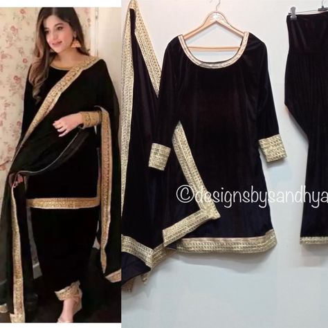 Black Salwar Designs, Velvet Kameez, Velvet Salwar Kameez, Velvet Salwar, Cotton Frocks For Kids, Velvet Dupatta, Velvet Pant, Frocks For Kids, Custom Made Dress