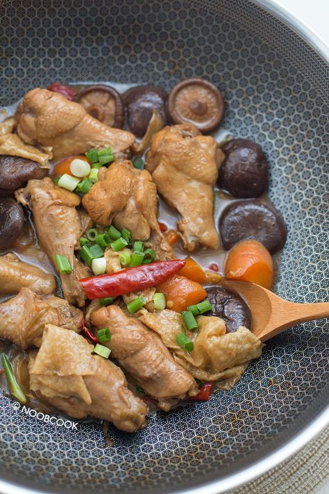 Braised Chicken Drumlets Recipe | NoobCook.com Chicken Drumlets Recipe, Chinese Braised Chicken, Fast Cooking, Viet Food, Dried Mushrooms, Braised Chicken, Stuffed Mushroom Caps, Bean Curd, Chinese Dishes