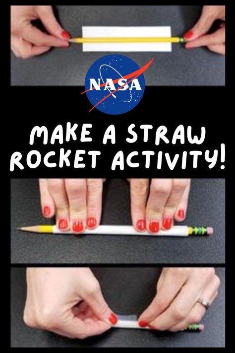 A vertical comic strip shows a pair of hands with red fingernails rolling and taping a small piece of paper around a yellow pencil. Bold white text reads, "Make a Straw Rocket Activity!" Straw Rockets Template, Rocket Experiments For Kids, Stem Rockets, Middle School Classroom Themes, Straw Rockets, Paper Rocket, Straw Rocket, Cardboard Rocket, Build A Rocket