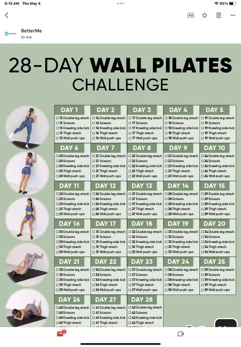 Wall Challenge, Beginner Pilates Workout, Pilates Workout Plan, Wall Pilates, Pilates Workout Routine, Pilates Challenge, Wall Workout, Pilates Body, Yoga Wall