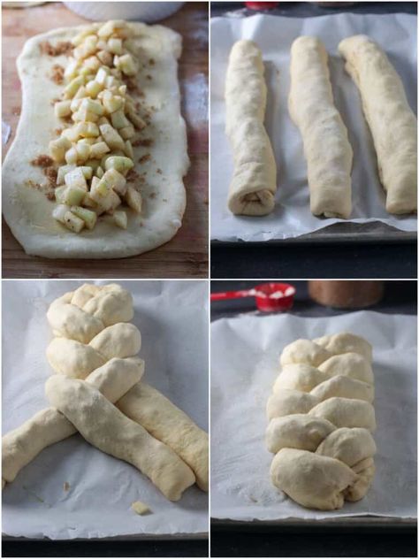 Apple Challah | Apple Cinnamon Challah, Filled Challah Bread, Bread Centerpiece, Apple Challah, Challah Buns, Bread Pastries, Feast Ideas, Jewish Foods, Challah Bread Recipes