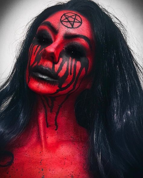 Pentagram Makeup, Demon Make Up, Demon Makeup Halloween, Facepainting Halloween, Interesting Makeup, Sfx Ideas, Demon Makeup, Makeup Clown, Halloween Makeup Clown