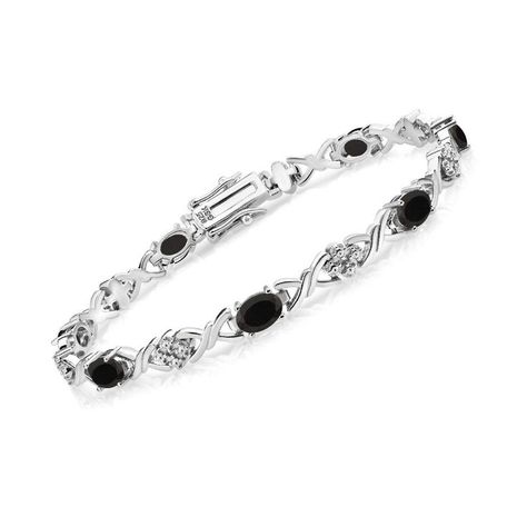 925 Sterling Silver Black Onyx Tennis Bracelet For Women (3.20 Cttw, Gemstone Birthstone, Oval 6X4MM, 7 Inch) Sterling Bracelets, Onyx Bracelet, Fine Jewelry Bracelets, December Birthstone, Gem Stone, Bracelet For Women, Bracelets And Charms, Tennis Bracelet, Black Onyx