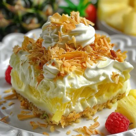 No Bake Pineapple Dream Dessert Pineapple Dream, Pineapple Filling, Pineapple Dream Dessert, Dream Dessert, Baked Pineapple, Coconut Cream Pie, Refreshing Desserts, Canned Pineapple, Small Desserts