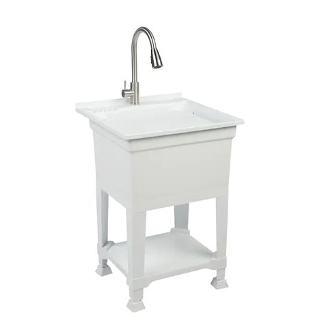 Project Source 24-in x 24-in 1-Basin White Freestanding Utility Tub with Drain and Faucet in the Utility Sinks department at Lowes.com Diy Kitchenette, Built In Laundry, Kitchen Eating Area, Small Mudroom Ideas, Carolina Homes, Loft Wall, Basin White, Pull Out Faucet, Garage Remodel