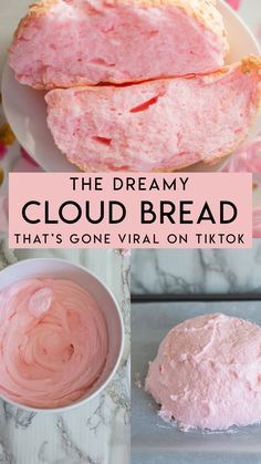 Pink Dessert, Pink Food, 3 Ingredient Recipes, Cloud Bread, Easy Baking Recipes Desserts, Baked Dessert Recipes, Fun Baking Recipes, Easy Baking Recipes, Bread Recipes Homemade