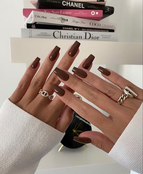 Square Tip Nails, Tip Nails Acrylic, Squoval Acrylic Nails, Long Fake Nails, Press On Nails Coffin, Nails Press Ons, Brown Acrylic Nails, Long Square Nails, Long Press On Nails