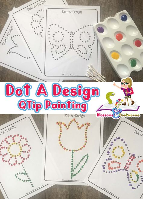 Need a little pen control practice disguised as art?  This is the perfect thing!  Grab the FREE Printable! Q Tip Art Preschool, Q Tip Dot Painting, Free Qtip Painting Printables, Letter Qtip Painting Free, Q Tip Painting Printables Free, Qtip Painting, Q Tip Art, Encourage Him, Q Tip Painting