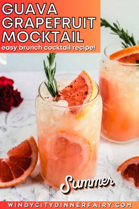 This delicious Guava Grapefruit Mocktail couldn’t be easier to make, no bartending skills required! The rosemary simple syrup comes together in minutes, and all you need is a cocktail shaker to combine the rest! The combination of grapefruit, guava and rosemary is the perfect balance of tart, sweet and herbaceous! It’s your go-to easy mocktail of the summer! Serve it at a baby shower, bridal shower, Mother's Day brunch or any spring or summer get-together. #simplemocktailrecipes #brunchdrinks Guava Nectar Recipes, Grapefruit Mocktail, Brunch Cocktail Recipes, Guava Nectar, Easy Mocktail Recipes, Grapefruit Cocktail, Rosemary Simple Syrup, Brunch Drinks, Brunch Cocktails