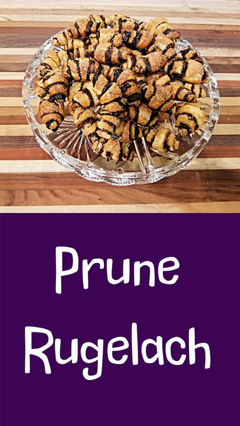 Prune Rugelach Recipe - Books, Cooks, Looks Prune Filling For Kolaches, Pitted Prunes Recipes, Rugelach Recipe, Prune Recipes, Cream Cheese Pastry, Tasty Pastry, Cookie Stand, Cheese Pastry, Strawberry Filling