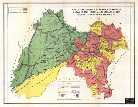 Partition Plan for Punjab - Showing Notional Boundary 3 June 1947 Punjab History, Punjab Map, Positive Business Quotes, Indian Freedom Fighters, Oneplus Wallpapers, Historical Timeline, Nail Salon Design, City Planner, India Map