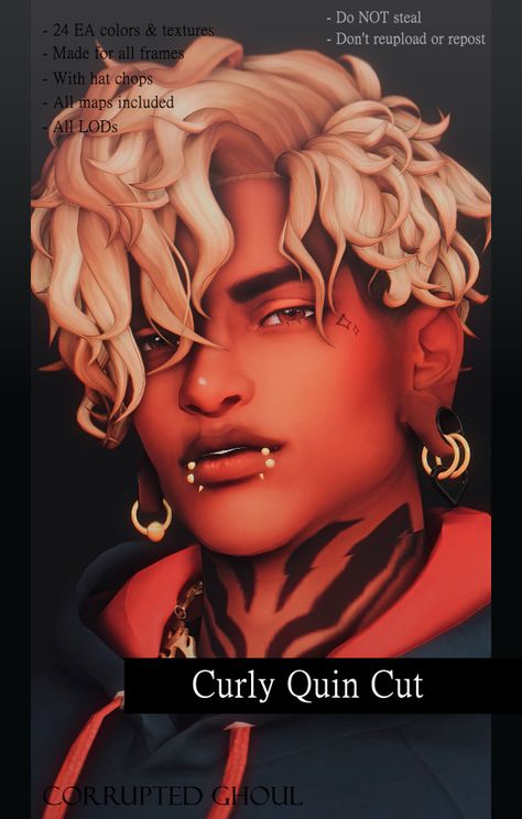 ╰┈➤ [Curly Quin Cut] Sims 4 Curly Hair, Sims 4 Hair Male, Sims 4 Tsr, Sims 4 Cas Mods, Pelo Sims, Free Sims 4, The Sims 4 Packs, Sims 4 Mm Cc, Sims 4 Body Mods