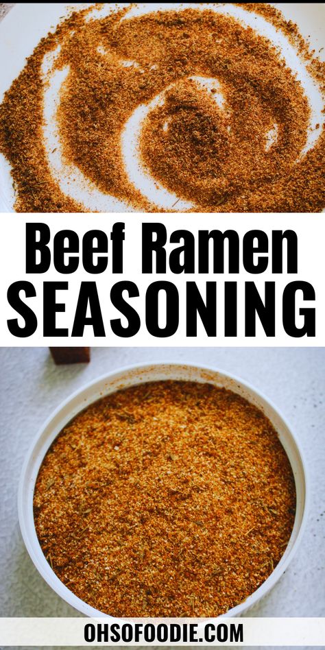 Text reads Beef Ramen Seasoning Beef Ramen Seasoning Recipe, Ramen Seasoning Recipe, Ramen Beef, Beef Ramen Noodle Recipes, Diy Ramen, Beef Seasoning, Ramen Seasoning, Beef Ramen, Ramen Recipes Easy