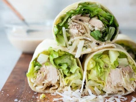 Chicken Caesar Wrap Recipe, Caesar Wrap, Chicken Caesar Wrap, Chicken Caesar Pasta Salad, Classic Caesar Salad, Wrap Recipe, Spicy Brown Mustard, Chicken Caesar, Romaine Lettuce Salad