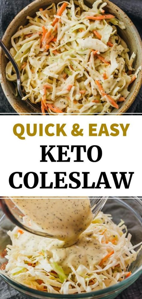 The best recipe for making a quick and easy keto coleslaw -- great for low carb diets. Coleslaw mix is tossed with a simple flavorful dressing (no mayo, no sugar), taking only minutes to prepare. It is easy to adjust to taste, adding more dressing for a creamy texture. Great side dish to pulled pork and other meat-heavy dinners, BBQ, and parties. Keto Coleslaw Recipe, Keto Cole Slaw, Keto 2023, Keto Coleslaw, Low Carb Coleslaw, Coleslaw Recipes, Optavia Meals, Keto Veggies, Keto Bbq