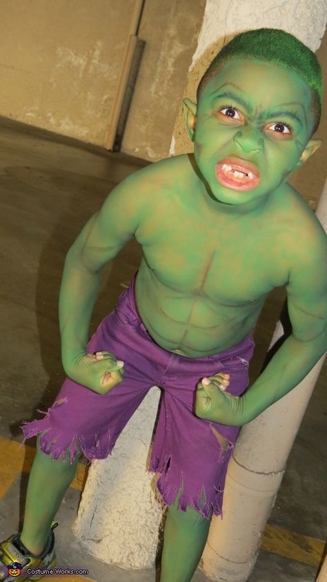 Holloween Costume! The Hulk Avenger Family Costumes, Hulk Halloween Costume, Incredible Hulk Costume, Unique Diy Costumes, Hulk Kids, Avengers Family, Family Costumes Diy, Hulk Costume, Sibling Halloween Costumes