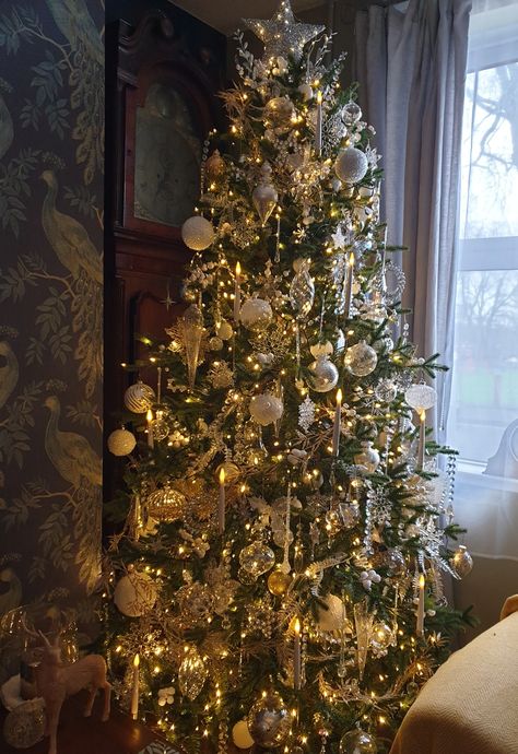 Icy tree, white, silver and glass Icy Christmas Tree, Silver And Clear Christmas Tree, Snowy Christmas Tree Aesthetic, Chrismaat Tree Light Green And Silver, Chrismtas Tree With Silver And Whote, Snowy Christmas Tree, Berkshire Snowy Spruce Pre-lit Christmas Tree - 9', Christmas Tree, Glass