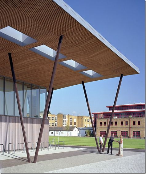 St Mary's college, architecture by rivington street studio, entrance canopy Studio Entrance, College Architecture, Canopy Architecture, Factory Architecture, University Architecture, Building Entrance, Facade Architecture Design, Modern Entrance, Entrance Door Design