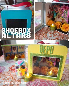 Easy-to-Make #DayoftheDead Mini Altars and Shrines #diadelosmuertos Shoebox Altar, Day Of The Dead Crafts, Diy Day Of The Dead, Day Of The Dead Diy, Dia De Los Muertos Decorations Ideas, Day Of The Dead Party, Den Mrtvých, Mini Altar, Day Of The Dead Art