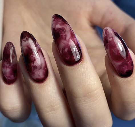 Dark Pink Marble Nails, Dark Red Marble Nails, Maroon Marble Nails, Marble Red Nails, Garnet Nails, Red Aura Nails, Red Marble Nails, Purple Marble Nails, Grey Acrylic Nails