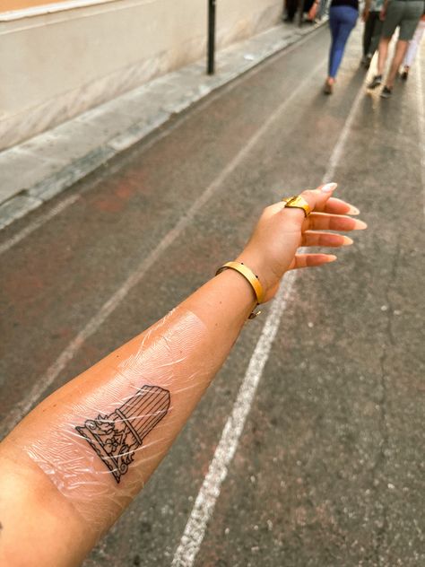 Athens Greece Tattoo, Tattoos To Get In Greece, Greece Inspired Tattoo, Parthenon Tattoo, Ancient Greece Tattoo, Greece Tattoo Ideas, Column Tattoo, History Tattoo Ideas, Athens Tattoo