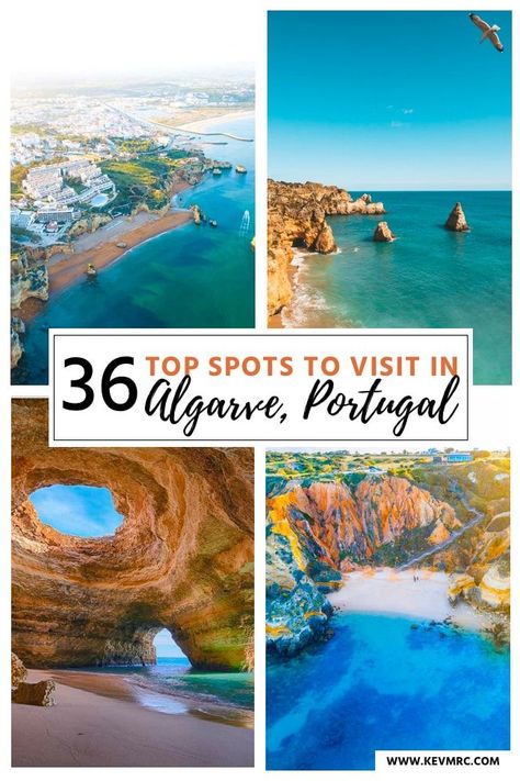 Portugal travel. 36 top spots to visit in Algarve-Portugal. Algarve is the south coast of Portugal, and it’s filled with incredible places to see. The beaches in Algarve are among the most beautiful in the world. In this guide, I’ll share with you the 36 BEST places in Algarve Portugal, as well as travel tips, and even a free map of all the spots! #algarve #portugaltravel #europetravel #traveldestination #travelinspiration #traveltips #traveltips Day Trips From Lisbon, Portugal Vacation, Places In Portugal, Portugal Algarve, Visit Portugal, Voyage Europe, Foto Tips, Algarve Portugal, Destination Voyage