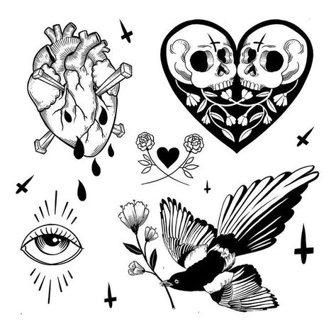 Sacred Heart Tattoos, Flash Tattoo Designs, Tattoo Flash Sheet, Dark Art Tattoo, Dark Tattoo, Tattoo Flash Art, School Tattoo, Flash Art, Tattoo Design Drawings