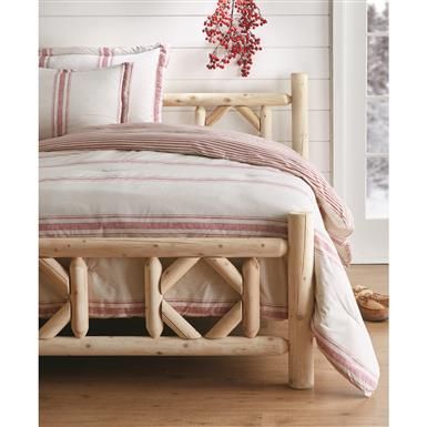 Wood Queen Bed Frame, Log Bed Frame, Queen Bed Frame With Headboard, Wood Queen Bed, Unique Bed Frames, Log Bedroom, Tall Bed Frame, Bed Frame Wood, Northern White Cedar